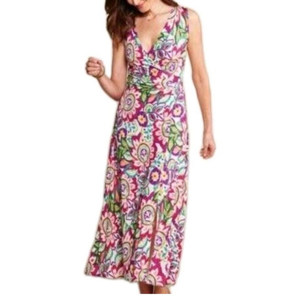 Soft Surroundings Malee Maxi Dress Faux Wrap 1X Rio Garden Floral Sleeveless